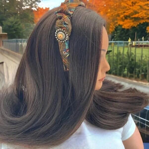 Handcrafted Paisley Silk Headband Upcycled Scrunchy Crown Silver-Tone Medallion